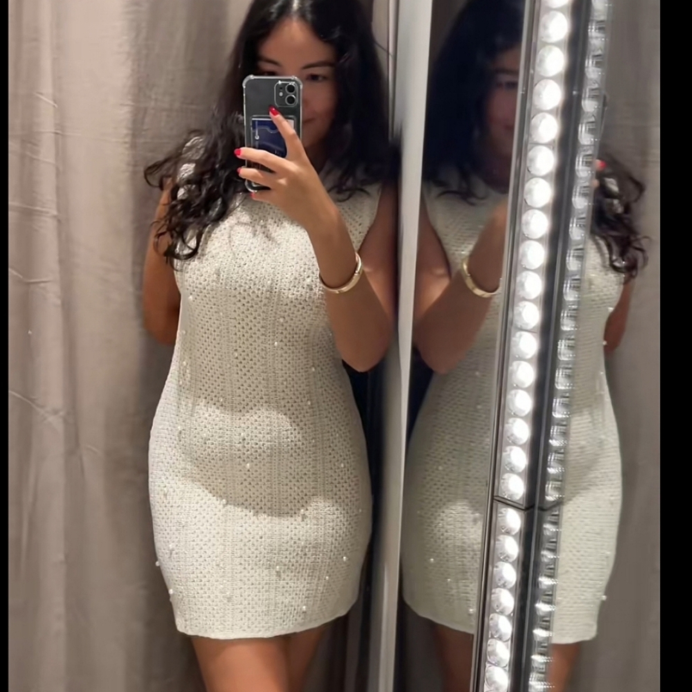 ZARA PEARL KNIT MINI DRESS SIZE M - Picture 11 of 14
